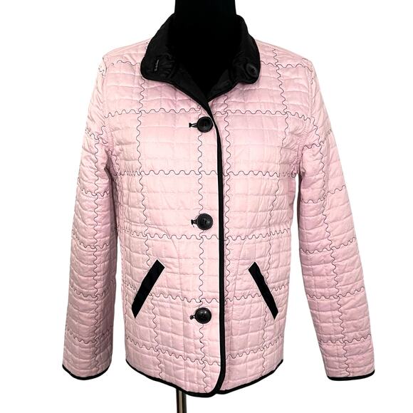 Vintage Reversible Quilted Jacket Down Filled Baby Pink Embroidered Puffer Coat - Picture 2 of 14